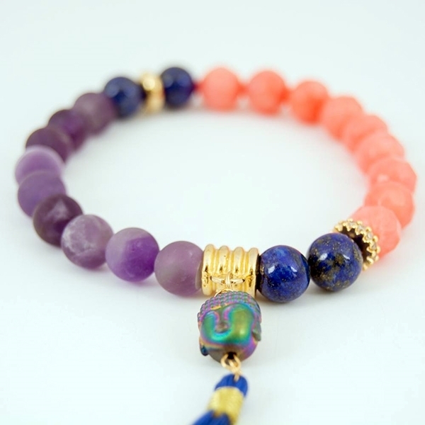 Picture of Matte Amethyst, Coral, Buddha Charm Bracelet