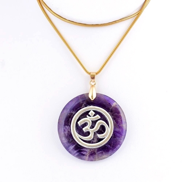 Picture of Purple Fluorite Stone Pendant with Silver Om
