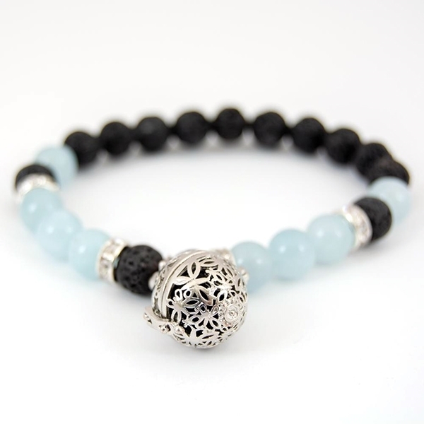 Picture of Aromatherapy Charm Bracelet with Lava and Aquamarine