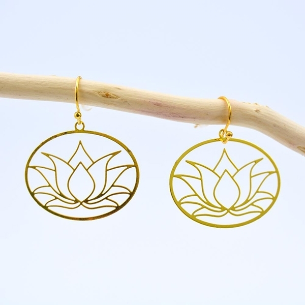 Picture of Gold Plated Oval Lotus  Earrings