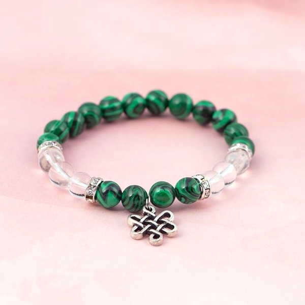 Picture of Malachite & clear Quartz w Infinity Knot Charm 