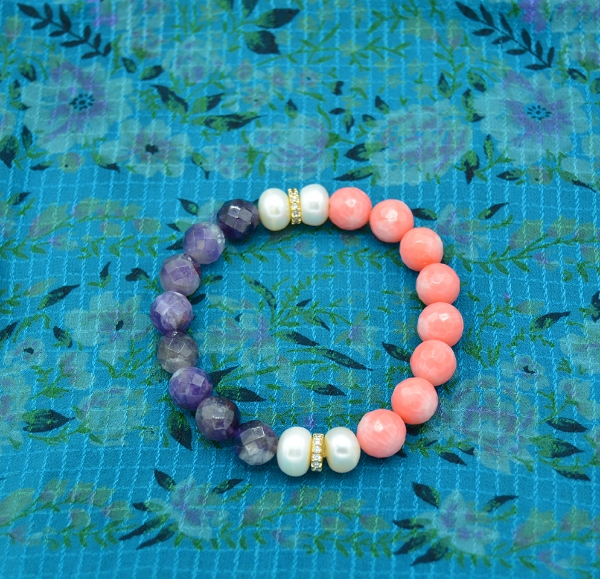 Picture of Coral, Amethyst, and Pearl Bracelet