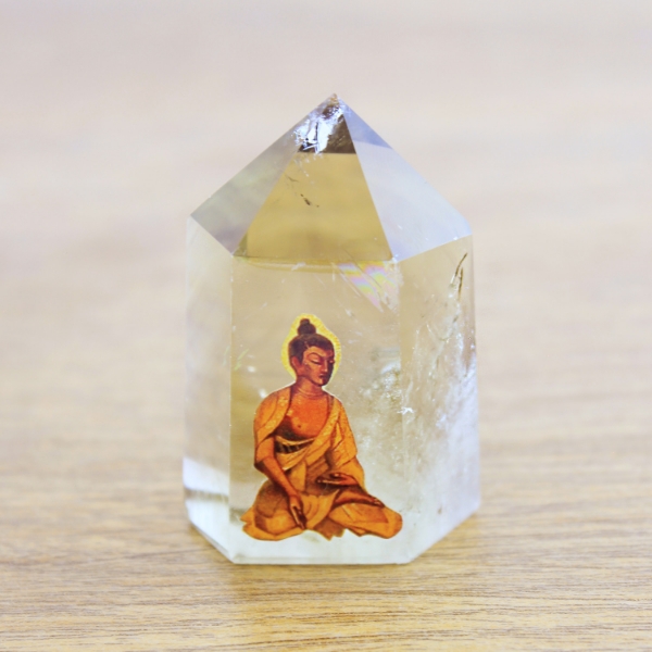 Picture of Buddha Nicholas Roerich painting over citrine obelisk