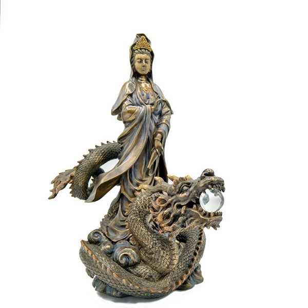Picture of Kuan Yin on Dragon with Crystal Ball 12" tall